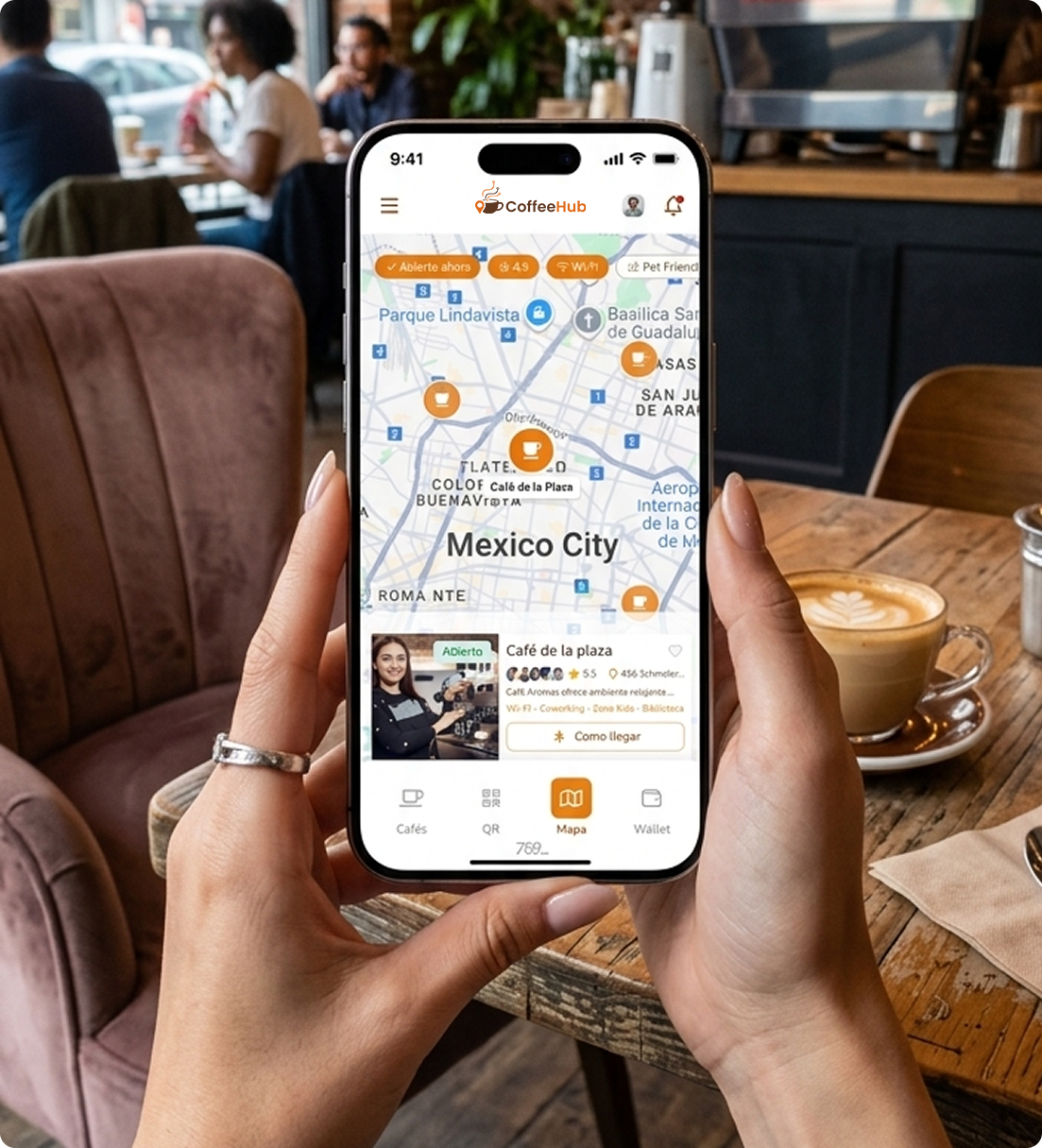 Mapa con cafeterías disponibles en CoffeeHub